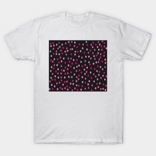 Pink Polka Dots on Black T-Shirt